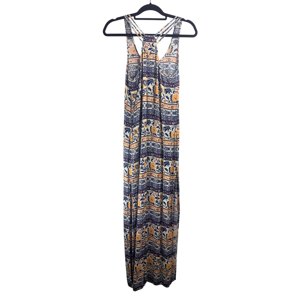 Forever 21 Women's Blue Orange Floral Boho Maxi Dress Strappy Racerback Sz S - Picture 2 of 12
